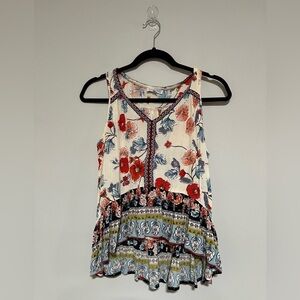 Patrons of Peace Feminine Boho Floral Crinkle Sleeveless Top Size XS